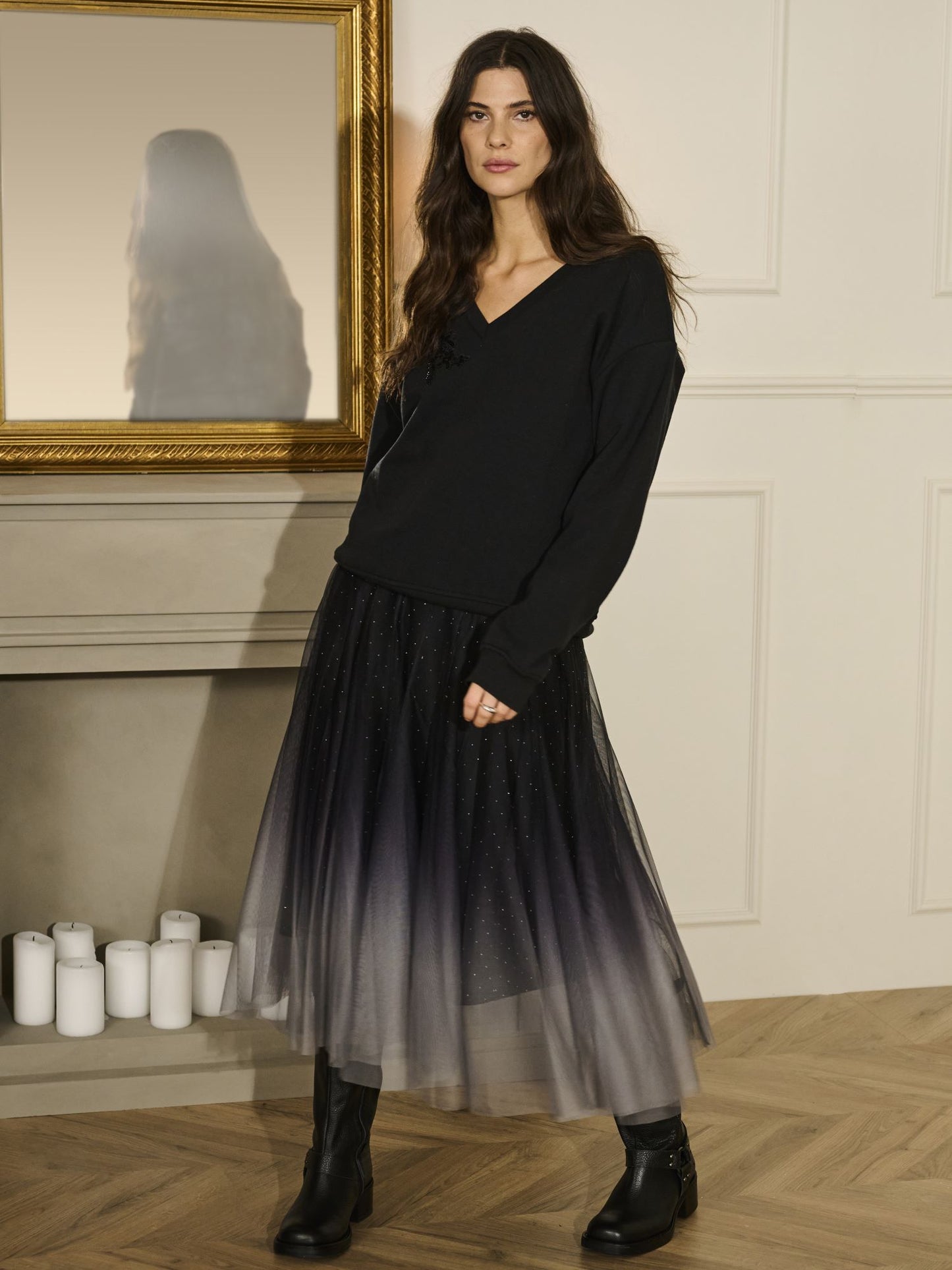 Cream, Glittery Mesh Hame